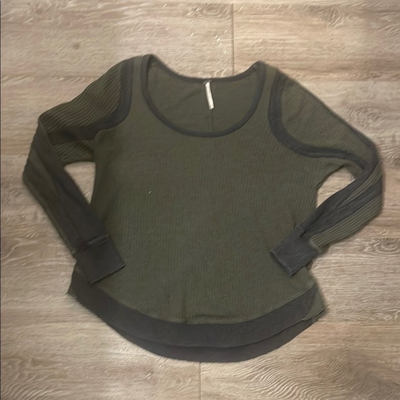 Free People Tops - Free people waffle thermal scoop neck top size small Olive Green Women's Top